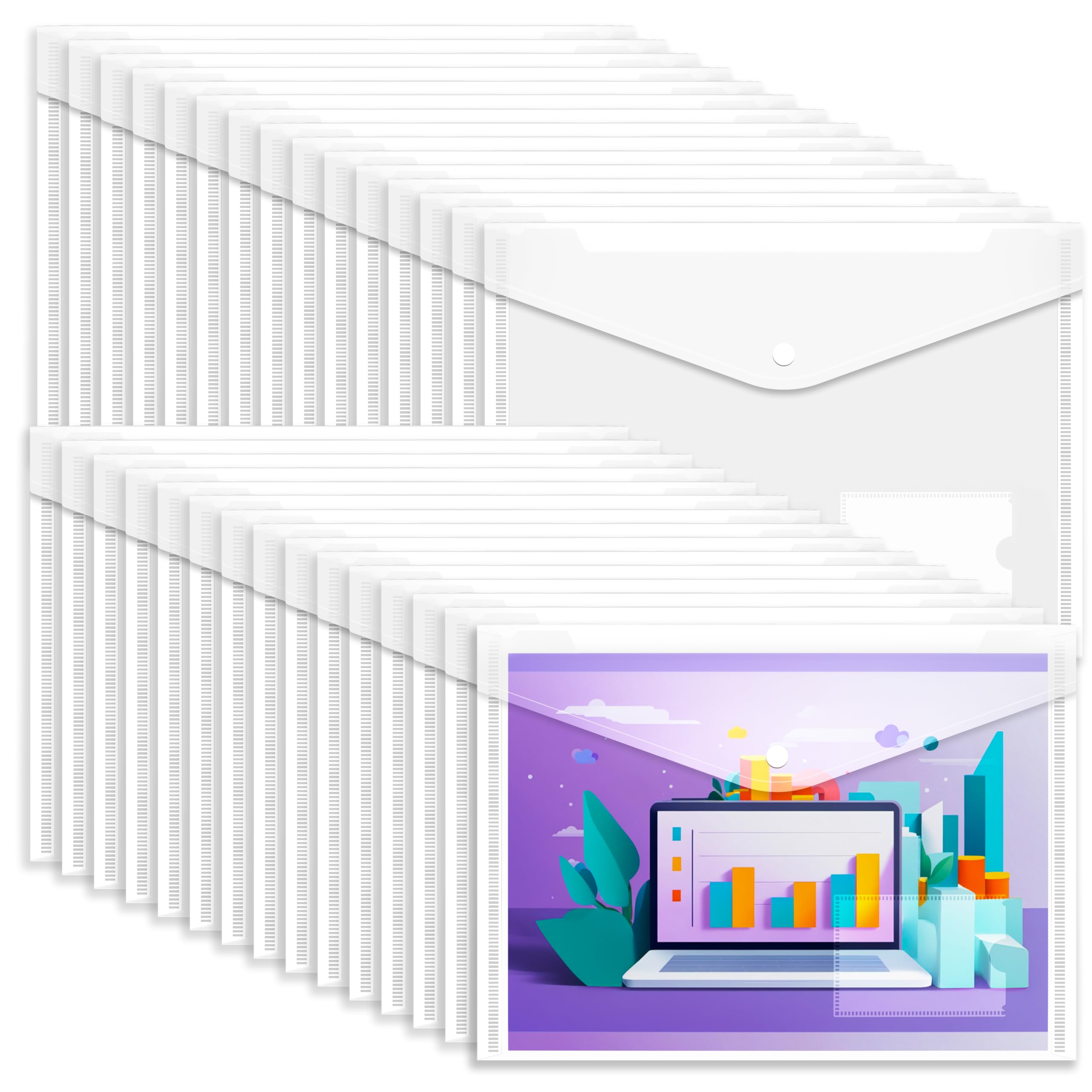 GoodtoU Clear Plastic Wallets A4-30 Pack Plastic Folders Document Wallet Files Popper Wallets with Pocket