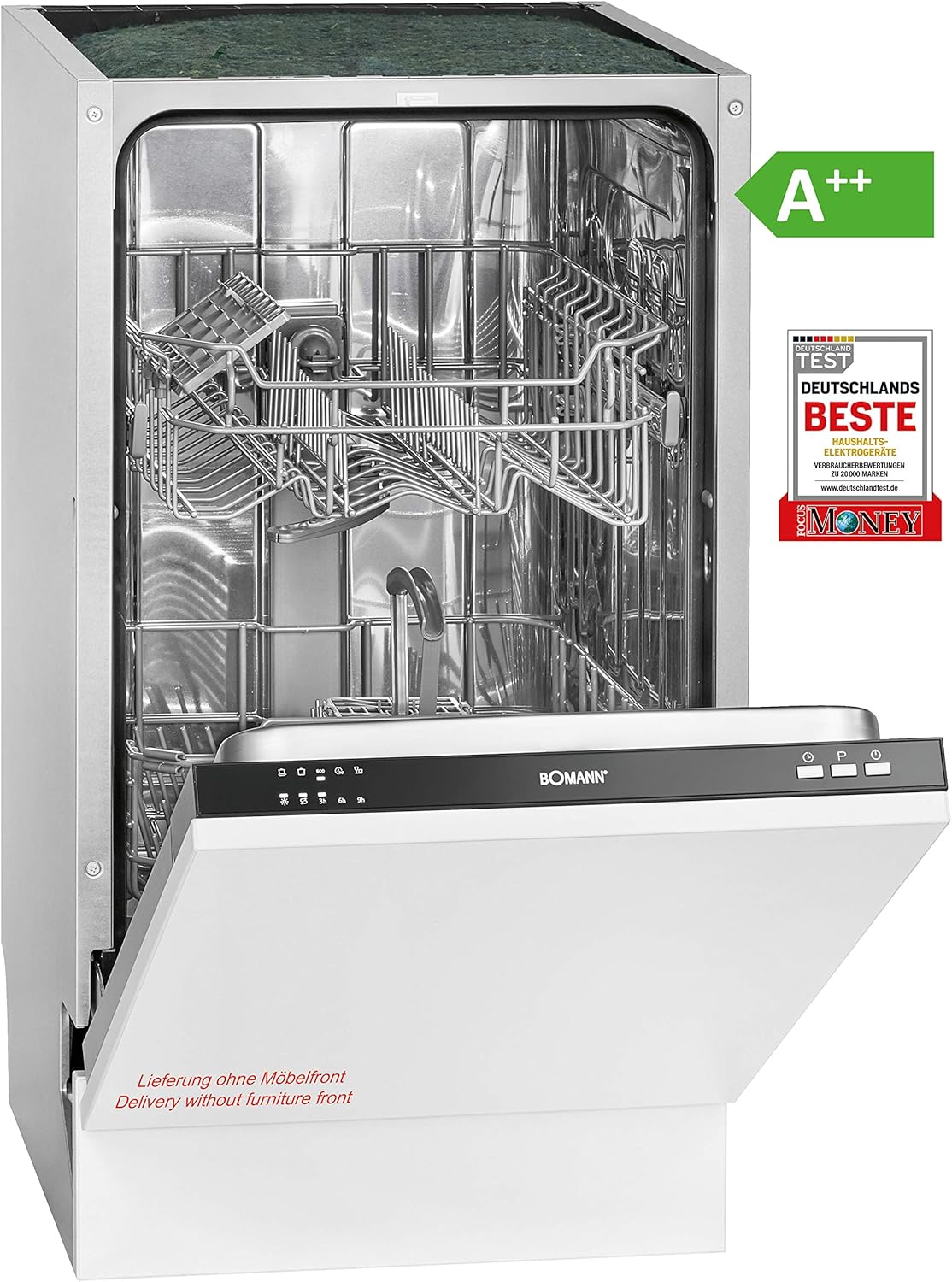 Bomann GSPE 891 Einbau-Geschirrspüler / EEK A++ / vollintegrierte Ausführung / 45 cm / 197 kWh / 9 MGD / 5 Programme / Bedienblende schwarz