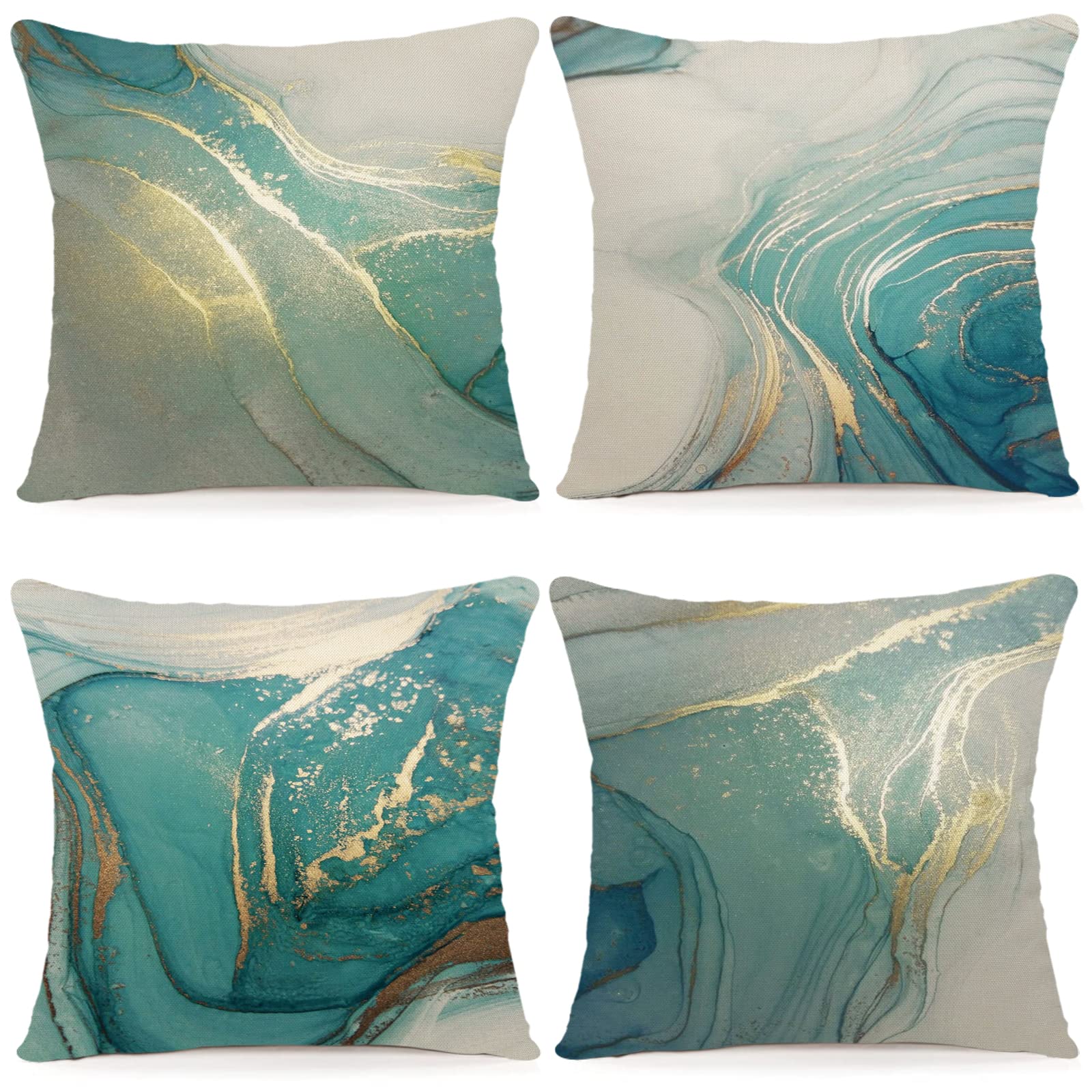 YCOLL Linen Cushion Covers - Set of 4 Decorative Geometric Pattern Cushions for Sofa, Bed, Couch, Outdoor - 50 x 50 cm, A079