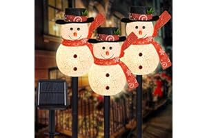 LIGHTSHINE Snowman Shape Solar Christmas Decorations, Solar Landscape Pathway Christmas Stakes Lights, Outdoor Christmas Lights Decor for Yard, Patio, Porch
