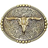 SANSTHS Western Belt Buckle for Men Women, Vintage Cowboy Cowgirl Texas Rodeo Longhorn Bull, Goat, Poker and Horse