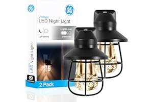 GE Vintage LED Night Light, Plug-in, Dusk to Dawn Sensor, Farmhouse Decor, Mood Lighting, Home Decor, Ambient Lighting, LED Lights for Bedroom, Bathroom, Kitchen, Hallway, 44737, Black, 2 Pack
