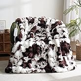 Cow Print Heating Throw Blankets Luxurious Western Soft Bubble Faux Rabbit Fur 8 Heat Settings Overheat Protection Quick Heating Electric Heated Blanket 50"x60"(Brown)