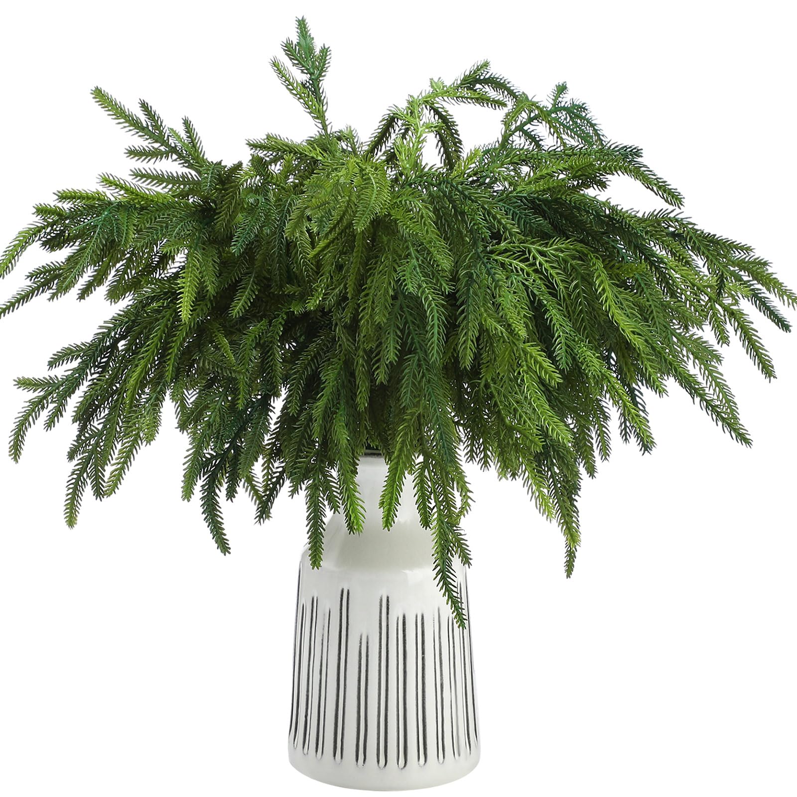Jutom 12 Pcs 18 Inch Christmas Norfolk Pine Branches, Lifelike Bendable Non-Shedding Greenery Stems Faux Pine Picks for Christmas Mantel Centerpiece Garland Wreath and Holiday Decor