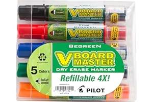 PILOT V Board Master Refillable Dry-Erase Markers, Bullet Tip, Assorted Color Inks, 5 Count
