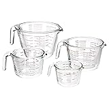 AmazonCommercial Glass Measuring Cup Set, 4 Piece Set Includes 1, 2, 4 and 8 Cups Sizes, Transparant