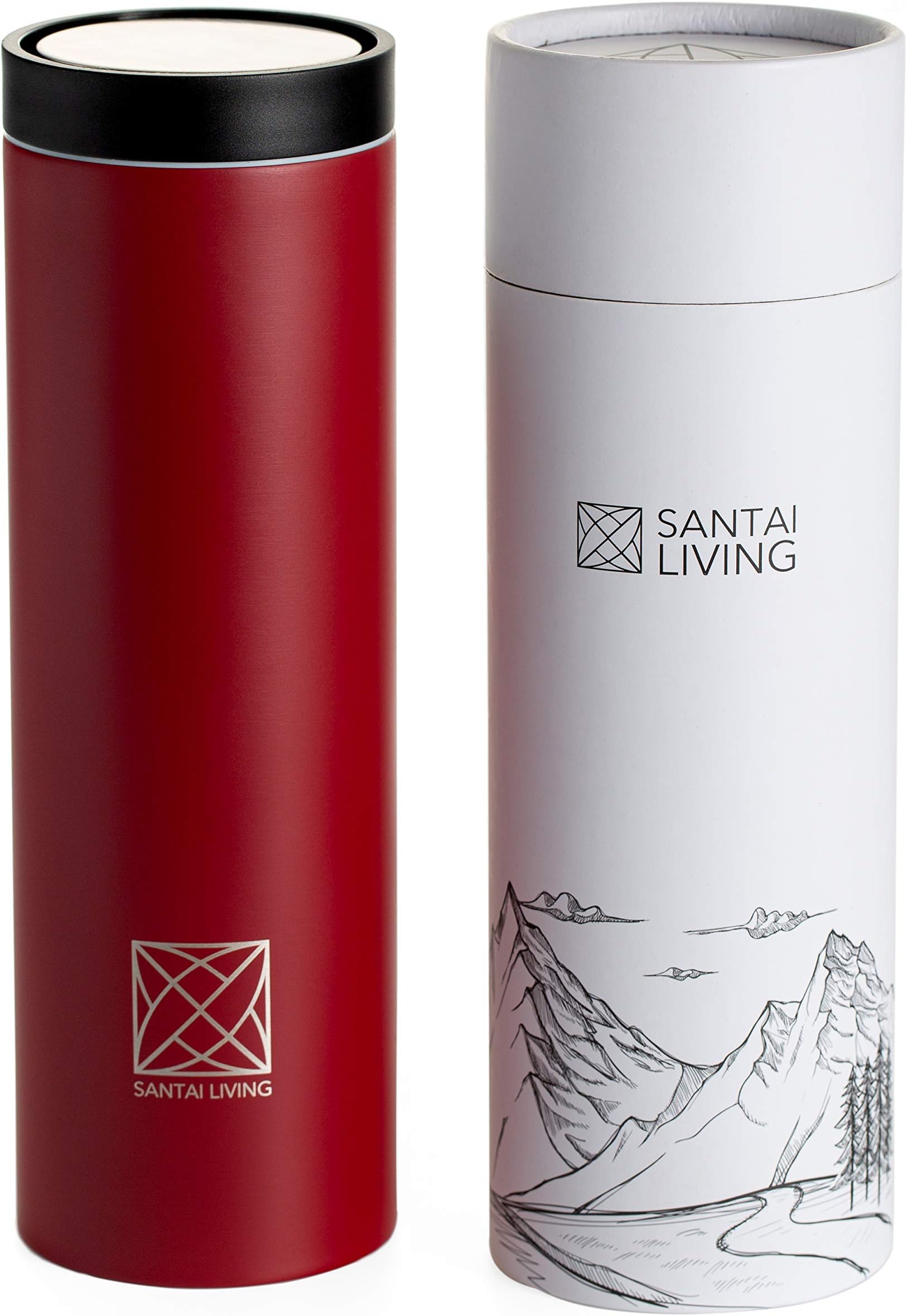 Santai Living Travel Mug 2021 Premium Leakproof 450ml for Coffee & Tea On The Go 360° One Click Open Lid - Double Walled Stainless Steel Vacuum Insulated Thermo Flask - BPA Free & Light Weight