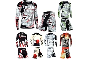 ROAR MMA Rash Guard & BJJ Shorts Set Mens Women Fight Wear Kids Grappling Training (Darken-Red-2Pcs, Medium)