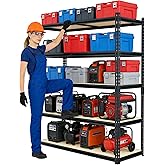 SYLOUGH 36.12"W: Father&I 5-Shelf-Storage-Rack Industrial Metal+Wood Garage/Kitchen Shelves Steel Utility Stand Shelving Unit Adjustable Heavy-Duty Shed/Closet/Pantry Organizer 72"h*36.12W*16d, Black
