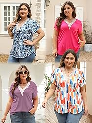 Womens Plus Size Tunic Tops Dressy Petal Sleeve 5XL