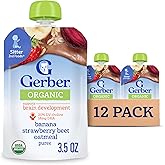 Gerber Organic Baby Food Pouches, Toddler, WonderFoods, Banana Strawberry Beet & Oatmeal, 3.5 Ounce (Pack of 12)