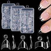 BlueZOO Extra Short Gel Nail Tips Almond Stiletto Tapered Square 3 Shapes | PMMA Soft Gel, Half Cover Clear Press On Nails Kit, Pre Etched X False Nail for Manicure Extension DIY, 12 Sizes,3 Box 360Pcs