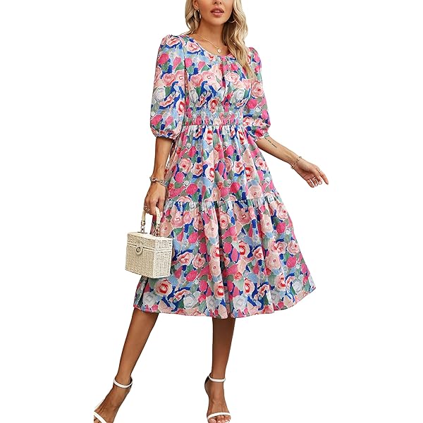 Women's Floral Maxi Dress Flowy V Neck Empire Waist Summer Wedding Guest  Party Casual Chiffon Dress Blue S at Amazon Women's Clothing store