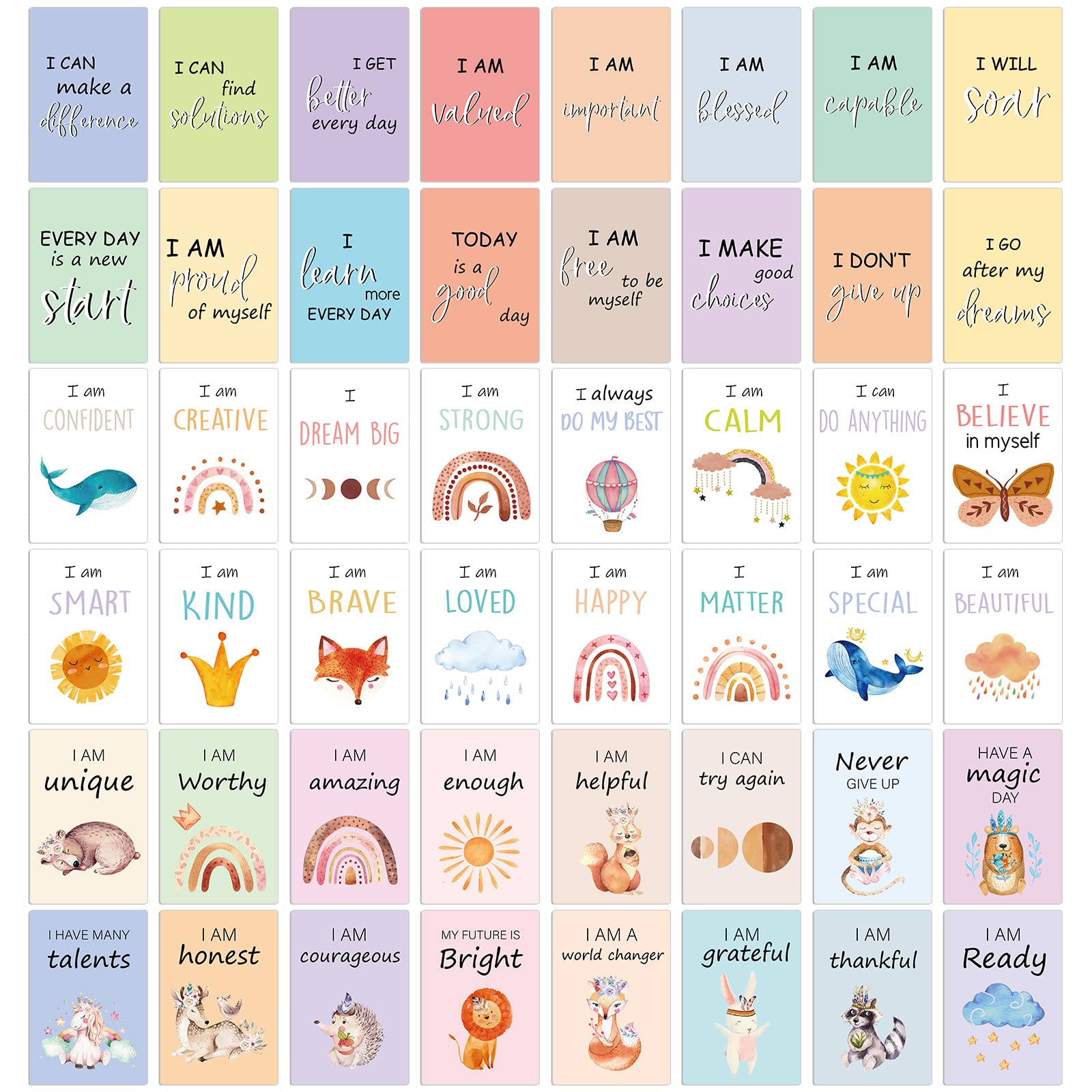 Photo 1 of Leinuosen 48 Pcs Affirmation Cards for Kids Daily Positive Affirmation Cards Teaches Mindfulness Motivational Meditation Inspirational Encouragement Phrase Gifts for Girls Boys Self Esteem and Reward