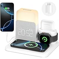 7 in 1 Wireless Charging Station, Alarm Clock with Wireless Charger for Bedrooms, Magnetic Charger with Night Light Bedside C