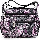 F.FETIVIN Women Floral Shoulder Handbag Roomy Multiple Pockets Bag Ladies Crossbody Lightweight Nylon Travel Purses