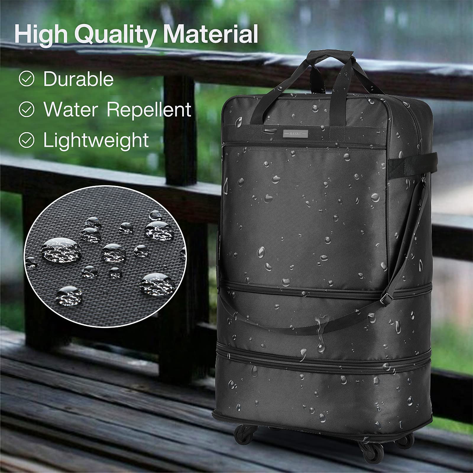 Hanke Suitcases with Wheels Expandable Foldable Luggage Bag Suitcase Collapsible Rolling Travel Bag Duffel Bag for Men Women Lightweight Suitcases without Telescoping Handle, Black