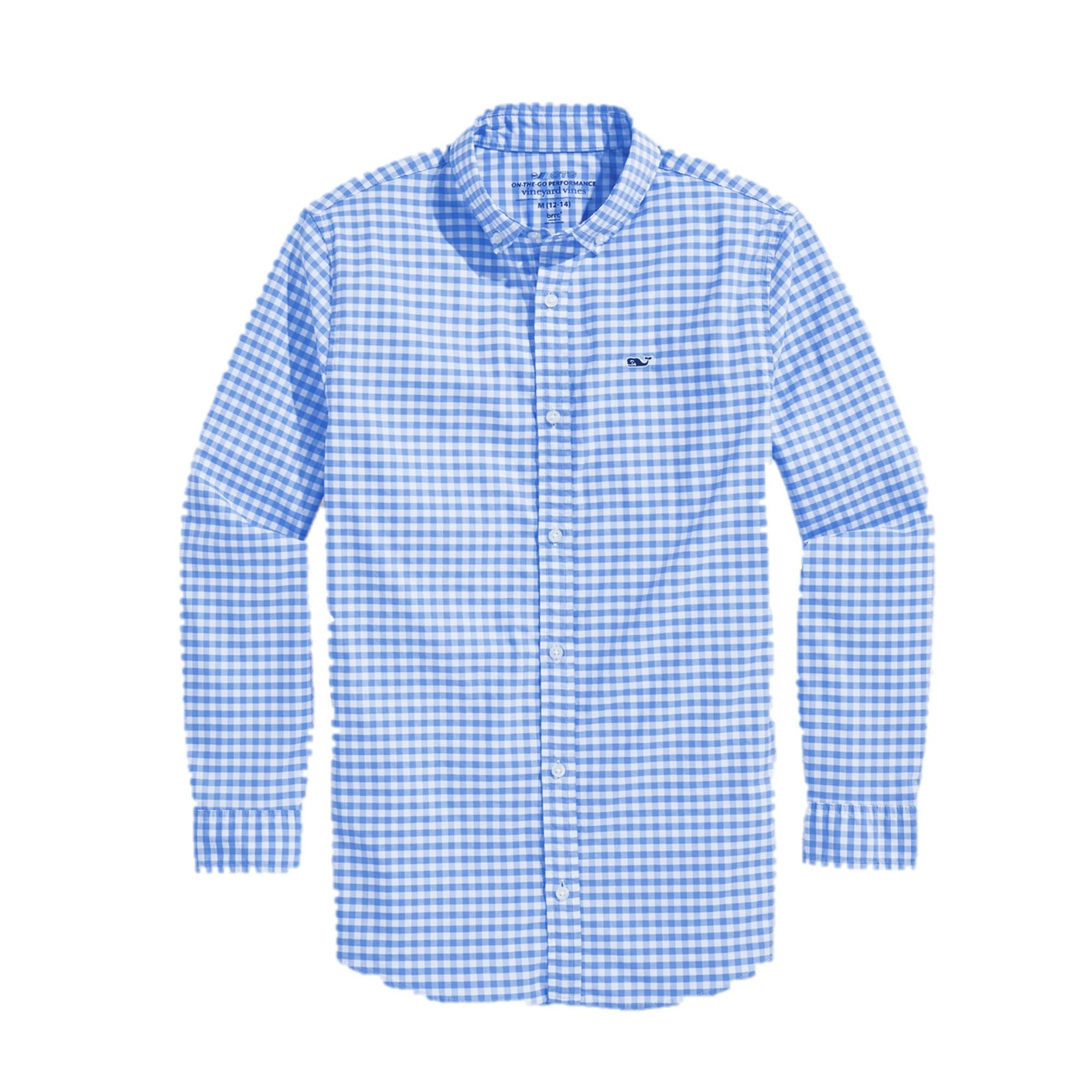 Vineyard Vines Boys’ On-The-go Gingham Button-Down Shirt, Newport Blue, Small