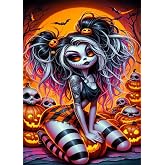 EOPLK 5D Halloween Gothic Girl Diamond Painting Kits for Adults, Pumpkin Diamond Art Kit for Beginners, Full Drill Round Gem Painting by Numbers for Home Wall Decor Gift, 12x16 inch