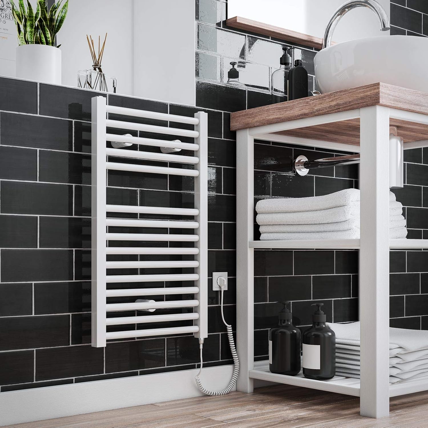 NN Radiador eléctrico de baño con enchufe, 1 pieza, blanco ...