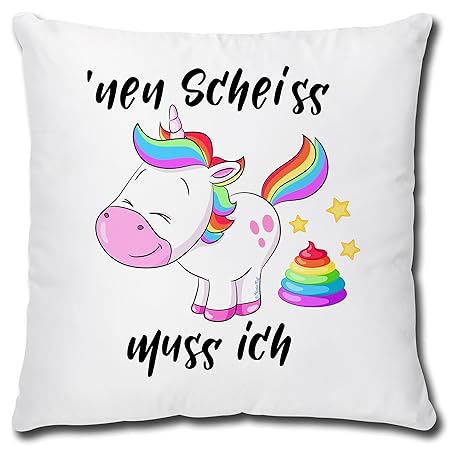 TRIOSK Kissen mit Einhorn und Spruch Einen Scheiss muss ich als lustiges Geschenk für Frauen und Mädchen, Dekokissen Bezug in