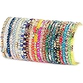 MOZAKA 26Pcs Boho Beaded Bracelets for Women Colorful Stackable Sparkly Crystal Beads Bracelets Multi-Layer Versatile Statement Bracelets Stretch Cuff Jewelry Gifts