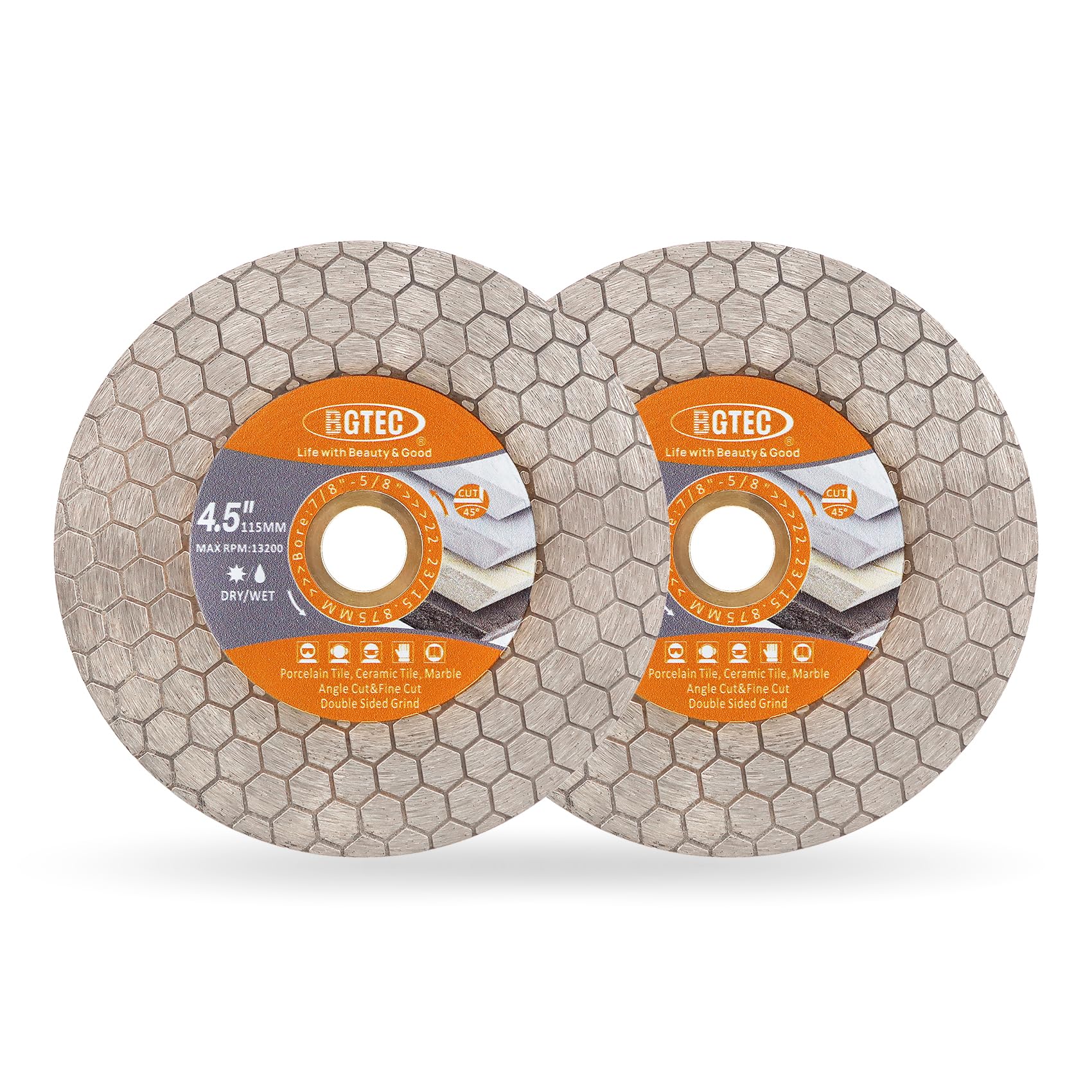 BGTEC Diamond Saw Blades, 115mm Cut-off Wheel for Ceramic Tile, Porcelain Tile, Marble, Artificial Stone, Hexagon Double-sided,2pcs — image 1