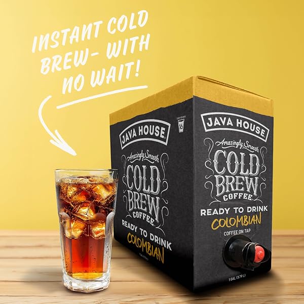 JAVA HOUSE COLD BREW COFFEE ON TAP, (128 FLUID OUNCE BOX) NOT A CONCENTRATE, NO SUGAR, READY TO DRINK LIQUID (COLOMBIAN ROAST)