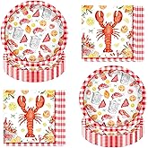 80 Pcs Crawfish Party Plates and Napkins for 40 Guests Crawfish Party Supplies Disposable Tableware Set Crawfishs Red Gingham Paper Plates Napkins for Lobster BBQ Parties, Summer Picnics Barbecue