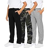 Real Essentials 3 Pack: Boys' Tech Fleece Open Bottom Sweatpants with Pockets (Size 6-24)
