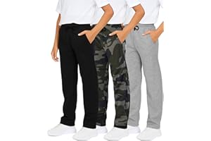 Real Essentials 3 Pack: Boys' Tech Fleece Open Bottom Sweatpants with Pockets (Size 6-24)