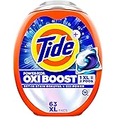 Tide Oxi Boost Power PODS Laundry Detergent Pacs, 63 Count, Set-In Stain Removal + Oxi Power, laundry soap detergent pacs