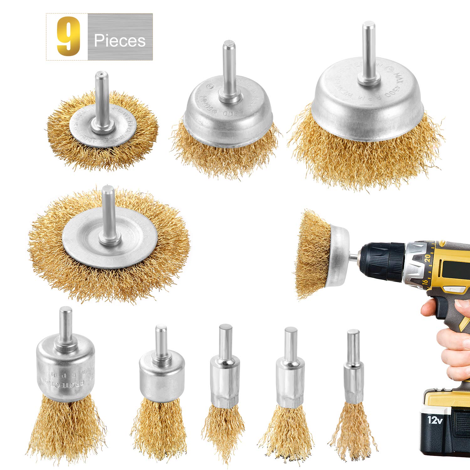 Buy DazSpirit 9PCS Brass Coated Wire Brush Wheel & Cup Brush Set with 1