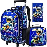 TXHVO 3PCS Rolling Backpack for Girls Boys, Kids Roller Wheeled Bookbag with Lunch Box, Backpacks with Wheels for Elementary