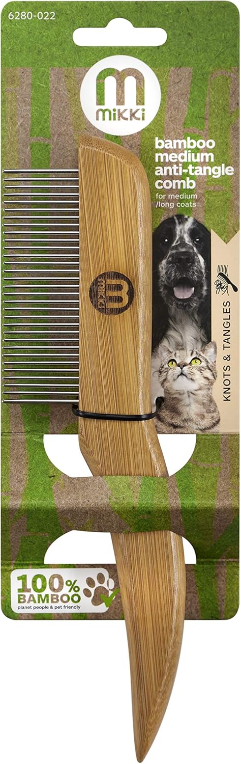 Mikki Bamboo Anti-Tangle Comb for Dog Cat, Puppy with Medium and Long Hair Coats, Removes Knots, Matts and Tangles - Image 4
