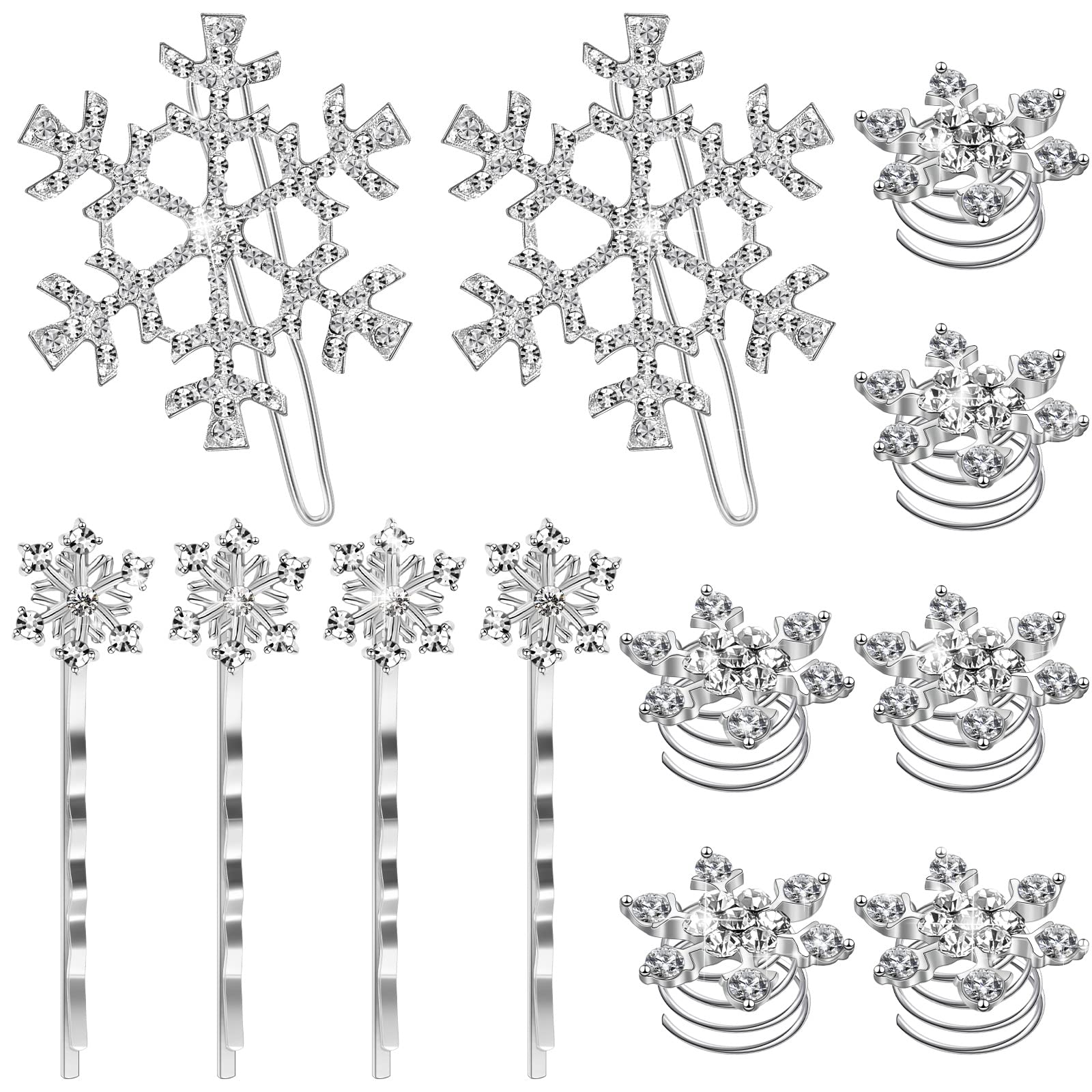 12pc Snowflake Hair Clips Christmas Shiny Rhinestone Alloy Hair Pins for Women Girls, Winter Party Festive Holiday Headwear Accessories