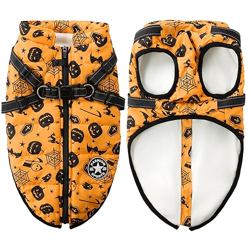 Aiboria Dog Jackets Windproof Outfit Coat Dog Vest Harness Puppy Warm Jacket Halloween Orange XXL