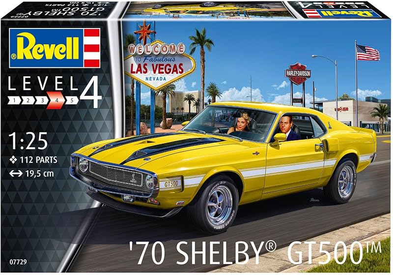Modelismo I '70 Shelby Mustang GT500 I Kit de construcción I Escala 1:25 I 120 piezas I Juego de manualidades a partir de 12 años I Modelo detallado I Coche deportivo I Auténtica réplica