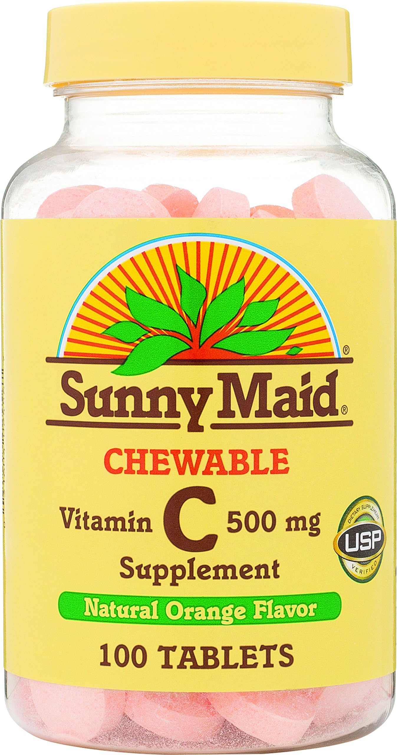 Sunny Maid Vitamin C, 500 mg, Natural Orange Flavor, 100-Count Chewable Tablets (Pack of 3)