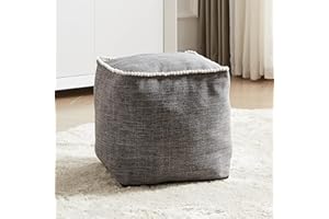 Louis Donné Unstuffed Pouf Cover, 17.7 Inch Square Ottoman Cover, Ottoman Pouf Foot Rest Footstool, Cute Soft Handwoven Footrest/Cushion for Bedroom Living Room ONLY Cover (Wheat-Colored)
