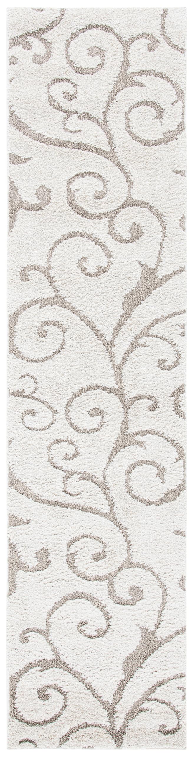 SAFAVIEH Florida Shag Collection Area Rug - 2'3" x 13' Runner, Ivory & Beige, Scroll Design, Non-Shedding & Easy to Clean, High-Low Plush Pile, Ideal for Bedroom, Foyer, Hallway (SG455-13LT) Image