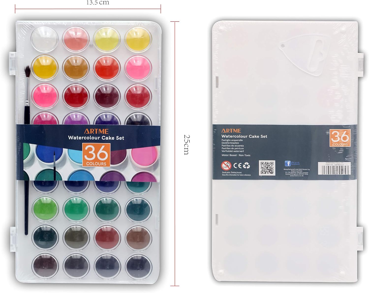 Artme Watercolour Paint Cakes 36 Assorted Vibrant Colours with an Artist Brush, Artist Palettes kit box Create Hues - Image 3