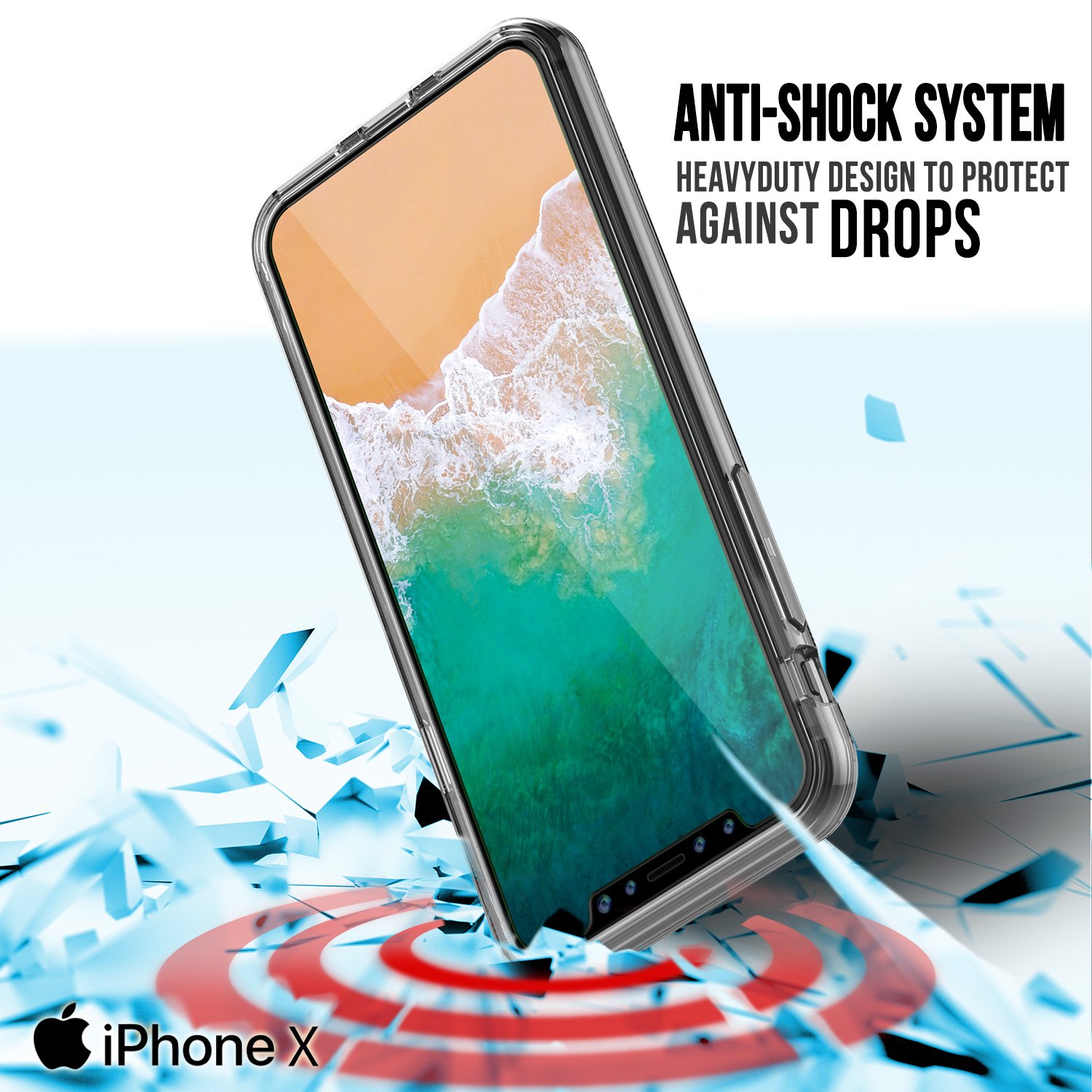 iPhone X Case, PUNKcase [Lucid 2.0 Series] [Slim Fit] [Clear Back] Armor Cover W/Integrated Anti-Shock System & Tempered Glass PUNKSHIELD Screen Protector for Apple iPhone 10 [Clear]