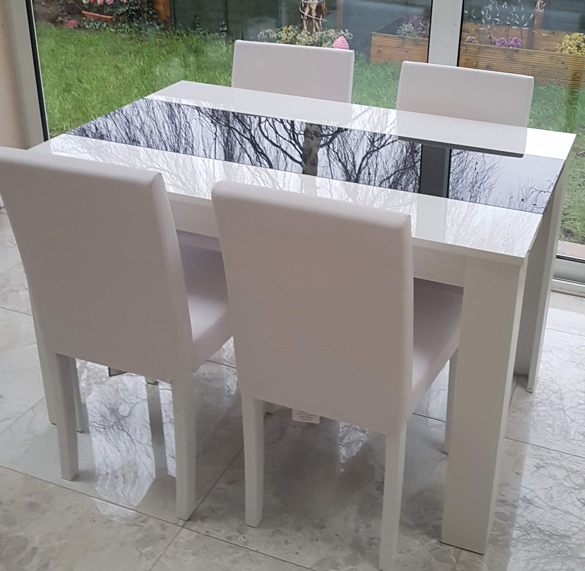 KOSY KOALA White and black wood dining Table with 4 white Faux Leather chairs high gloss dining set (Table with 4 white wood chairs)