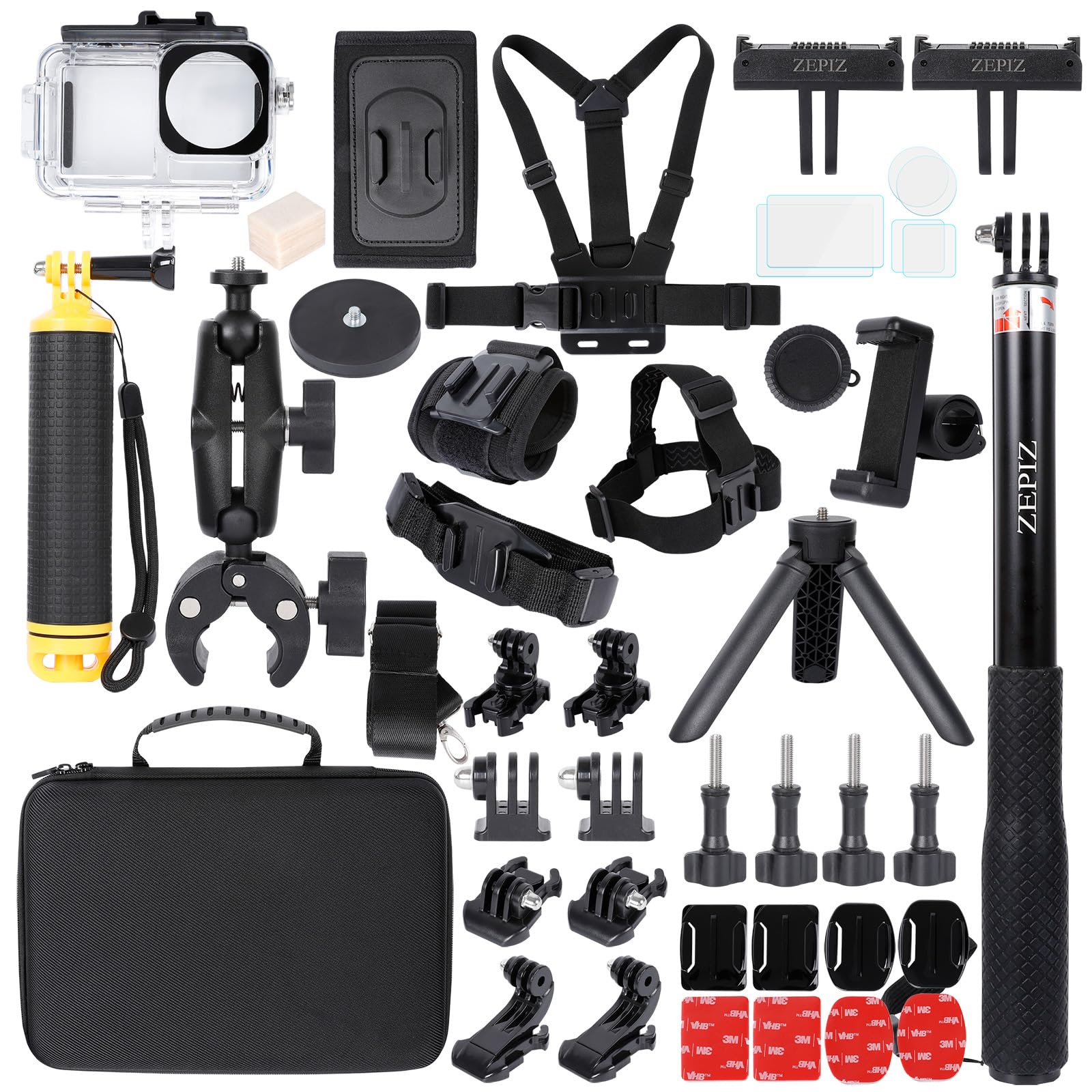 Photo 1 of ***missing attachments**ZEPIZ Accessories Kit for DJI Osmo Action 5 Pro/4/3, Waterproof Housing Selfie Stick Tripod Handlebar Pole Mount Magnetic Holder Bundle for DJI Action 5 Pro, Action 4, Action 3