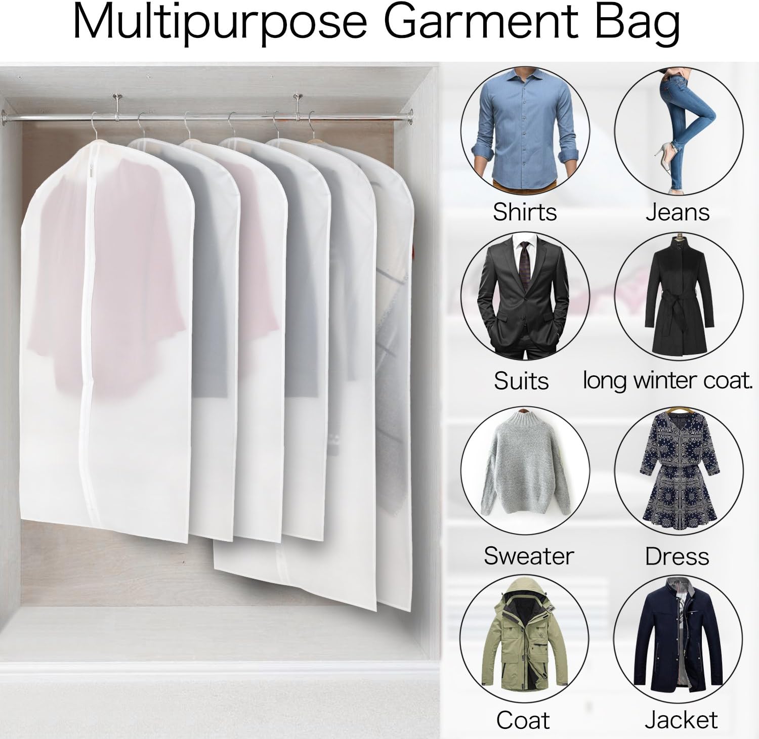 ZILINK Hanging Garment Bag Lightweight Suit Bags Dust-Proof (Set of 6) with Sturdy Full Zipper for Closet Storage and Travel [Upgraded Version]: Home & Kitchen