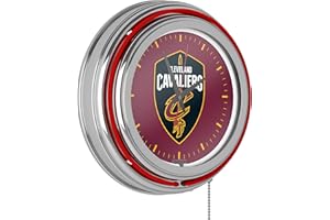 TRADEMARK GLOBAL Cleveland Cavaliers NBA Chrome Double Ring Neon Clock