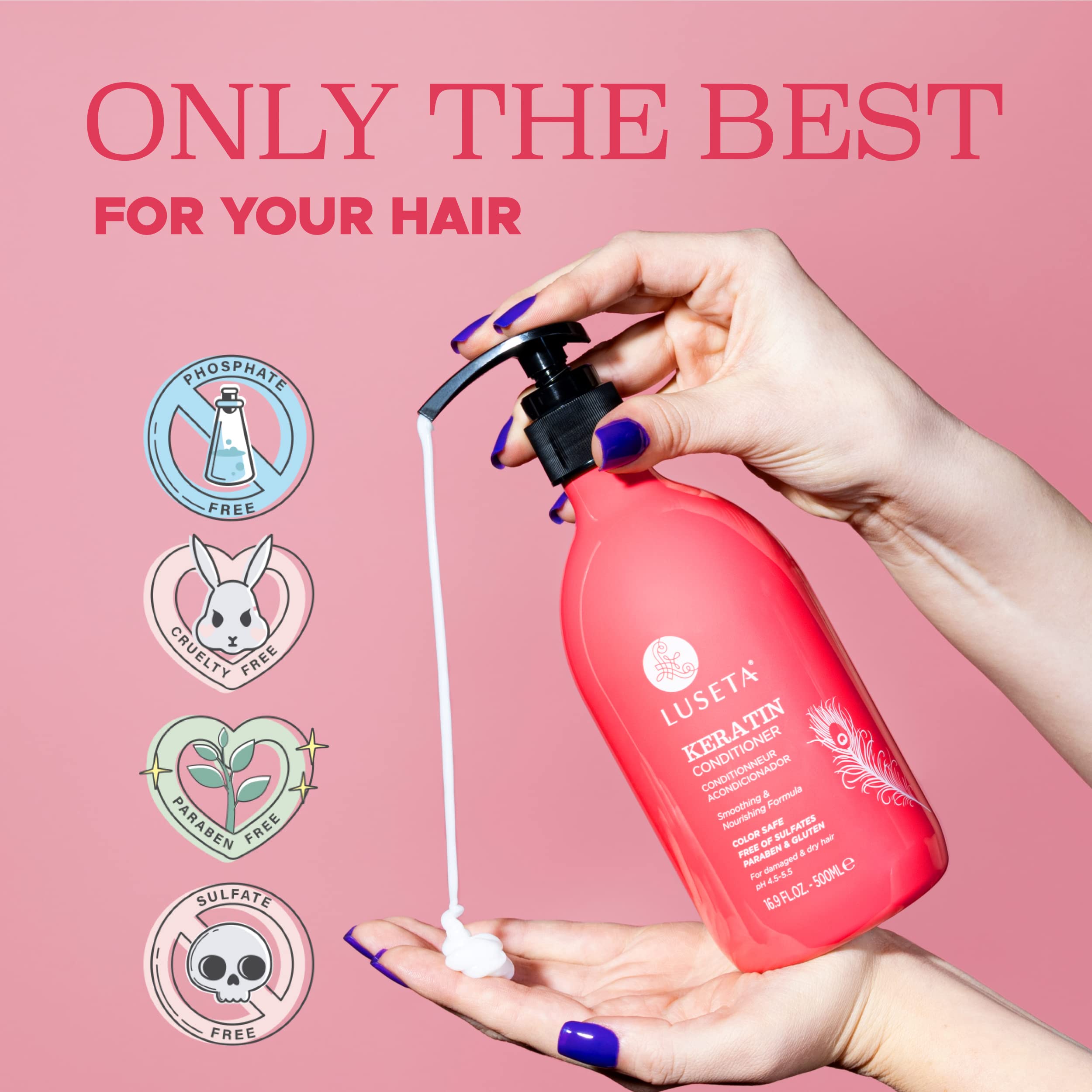 Luseta Keratin Conditioner Hydrating and Nourishing, Hydrating for Dry Damaged Hair, 16.9 Fl Oz