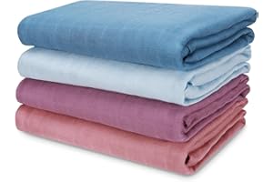 LITTLE SPUD Muslin Swaddle Blankets, Large Receiving Blankets for Boys and Girls, 4-Pack Soft and Breathable Swaddle Wrap for Newborn, 47 x 47 inches (Blue Purple Series)