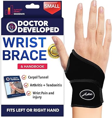 Doctor Developed Wrist Brace - Wrist wrap for Carpal Tunnel Arthritis,Tendonitis, Hand Support - Ideal for Fitness, Weightlifting - Handbook included (Black (Small- 1 Pack), Wrist Brace)